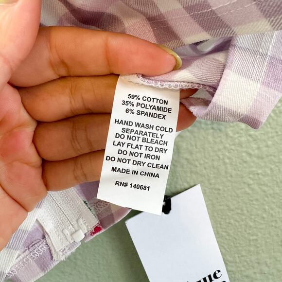 Unique Vintage Lavender + White Gingham Cherry Print Cropped Bustier - M - NWT - Picture 5 of 7